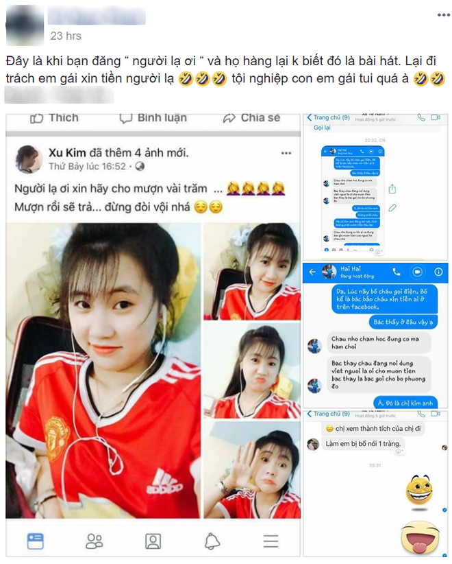 Bị họ hàng gọi điện mách bố khi lên Facebook viết caption mượn tiền Người lạ ơi - Ảnh 1.