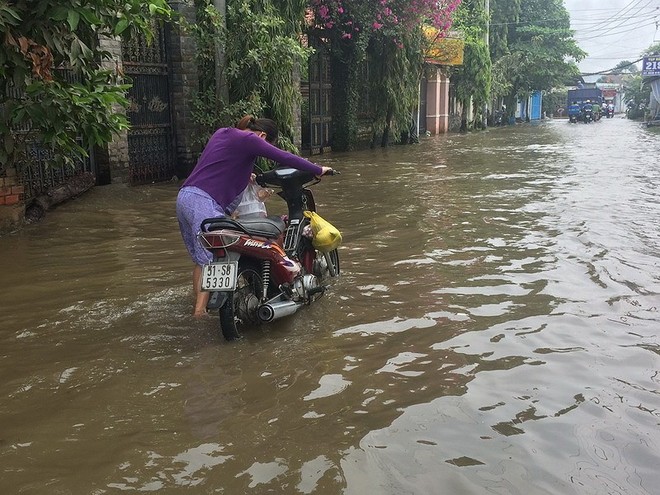 Trời không mưa, người dân vẫn bì bõm lội nước - Ảnh 4.