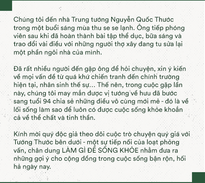 Tướng Thước: 94 tuổi xét nghiệm chỉ số sức khỏe trẻ như thanh niên và lần đầu nói về rượu, thuốc lá, thói xấu của đàn ông - Ảnh 1.