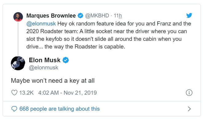 Elon Musk: Siêu xe điện của Tesla không cần chìa khóa luôn - Ảnh 2.