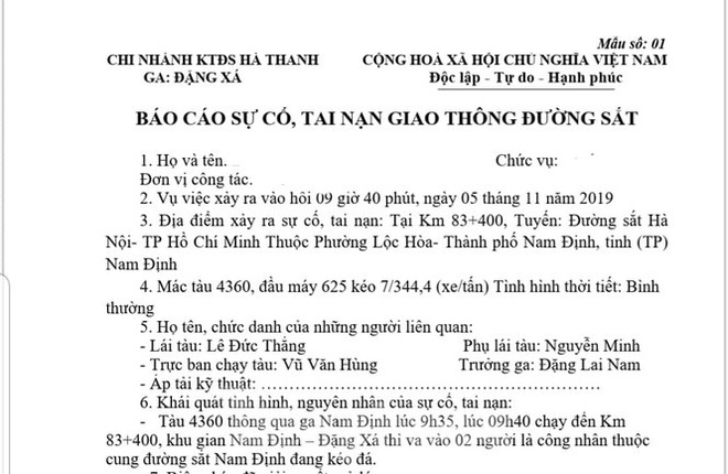 Công nhân đường sắt tử vong vì tai nạn đường sắt - Ảnh 1.