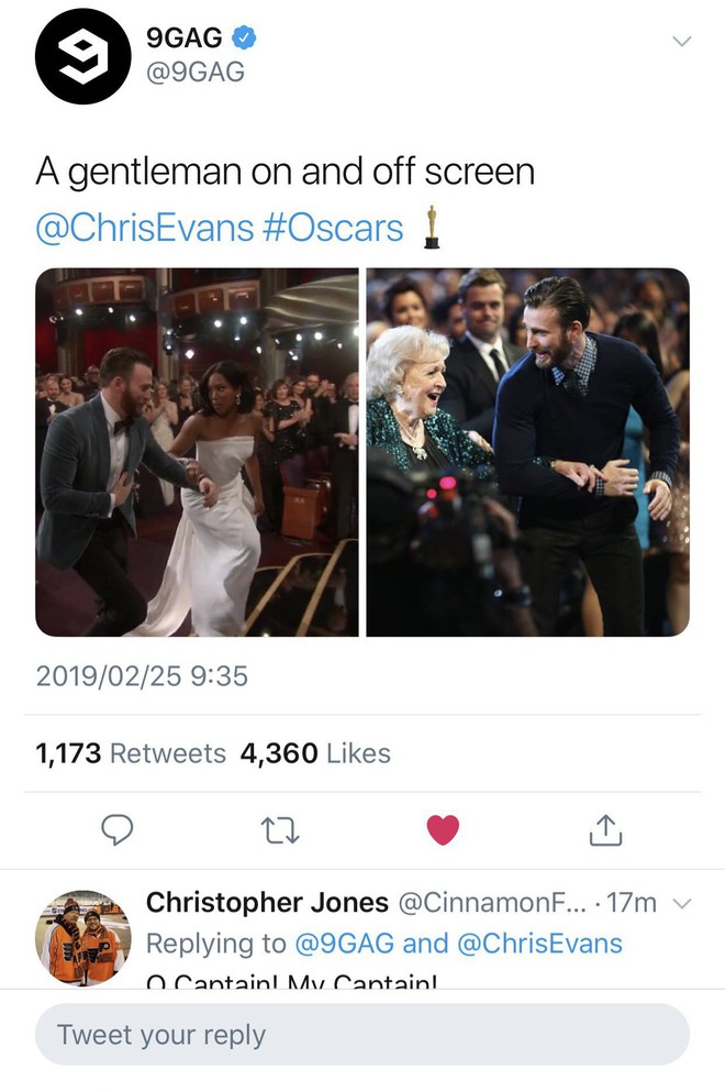 Khoảnh khắc gây sốt tại Oscar 2019: Chàng đội trưởng Mỹ Chris Evans xứng đáng ẵm giải quý ông dễ mến nhất! - Ảnh 2.