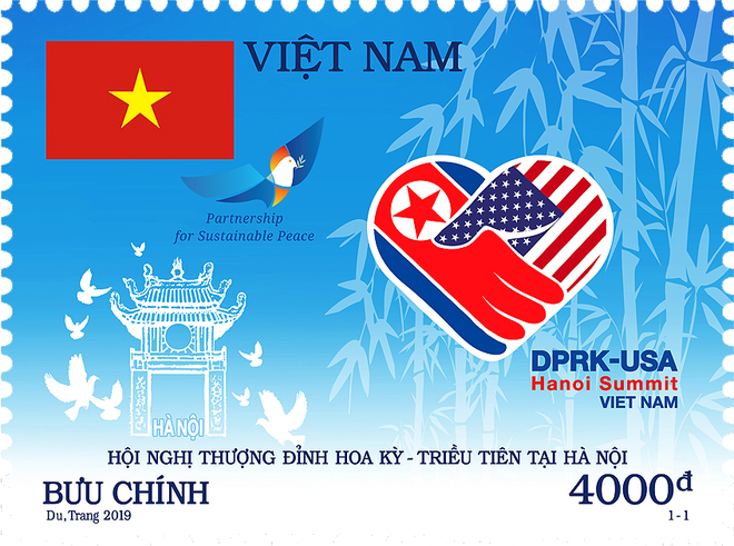 Cận cảnh bộ tem đặc biệt chào mừng Hội nghị thượng đỉnh Mỹ - Triều Tiên 2019 - Ảnh 3.