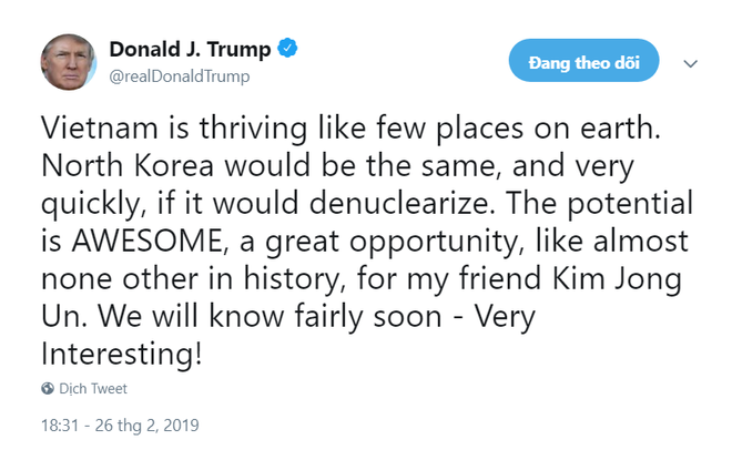 Ông Trump ca ngợi kinh tế Việt Nam, gợi ý cơ hội độc nhất trong lịch sử cho người bạn Kim Jong Un - Ảnh 1.