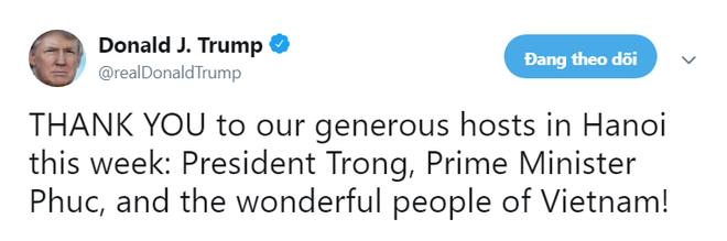 Trên đường trở về Mỹ, ông Trump dành lời cảm ơn chân thành tới người dân Việt Nam  - Ảnh 1.