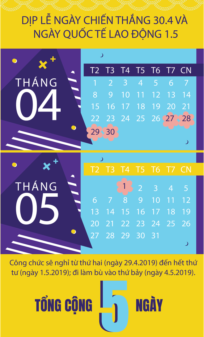 Chi tiết lịch nghỉ Giỗ tổ Hùng Vương, lễ 30.4 và 1.5 năm 2019 - Ảnh 1.