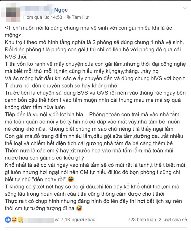 Ác mộng dùng chung nhà vệ sinh với con gái: Thanh niên đi ở trọ kể khổ mỗi dịp các em đến ngày - Ảnh 1.