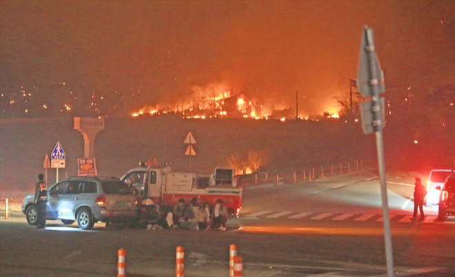 Bầu trời đêm rực đỏ do cháy rừng thảm khốc ở Hàn Quốc - Ảnh 3.