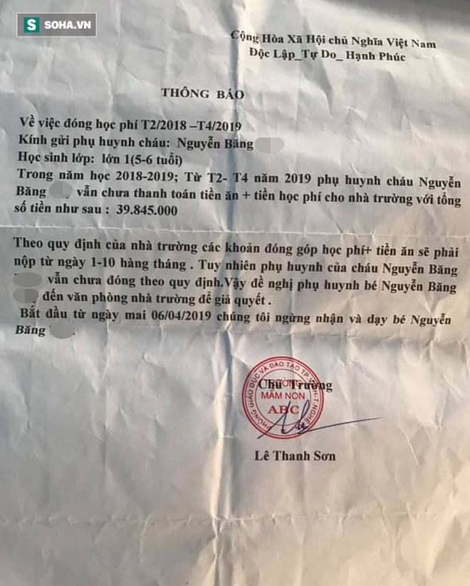 Xôn xao thông tin bé 5 tuổi bị trường mầm non đuổi học vì nợ gần 40 triệu tiền học phí - Ảnh 1.
