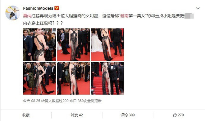 Phản ứng bất ngờ của dân mạng xứ Trung trước trang phục kiệm vải của Ngọc Trinh tại Cannes - Ảnh 1.