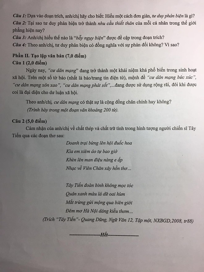 Đề thi thử THPT Quốc gia 2019 hỏi Cư dân mạng là ai mà suốt ngày bức xúc, xôn xao, phát sốt... - Ảnh 2.