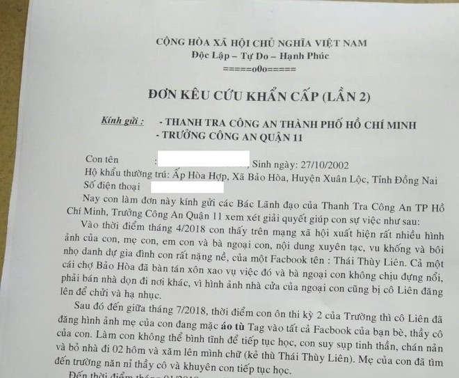 Nữ sinh lớp 11 cầu cứu Công an TP.HCM vì bị miệt thị là đồ con không cha, khiến phải tự tử - Ảnh 1.