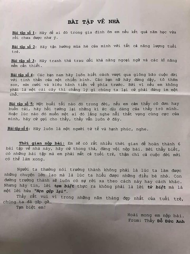 Hãy cứ gọi cho thầy, thầy vẫn luôn ở đây, 6 bài tập về nhà của thầy giáo Sài Gòn khiến học sinh bật khóc nức nở - Ảnh 2.