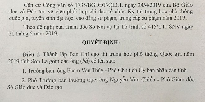 Trưởng Ban chỉ đạo thi THPT Quốc gia 2019 tại Sơn La vẫn là người cũ - Ảnh 1.