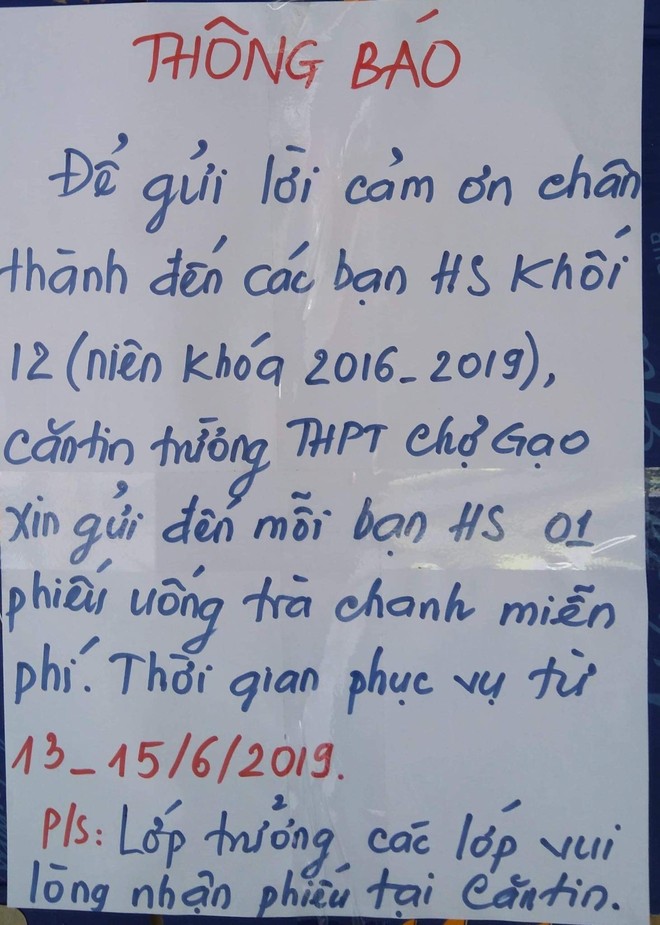 Tri ân học sinh khối 12, canteen trường cấp 3 Tiền Giang chiêu đãi trà chanh miễn phí 3 ngày khiến dân mạng ganh tỵ không hết - Ảnh 1.