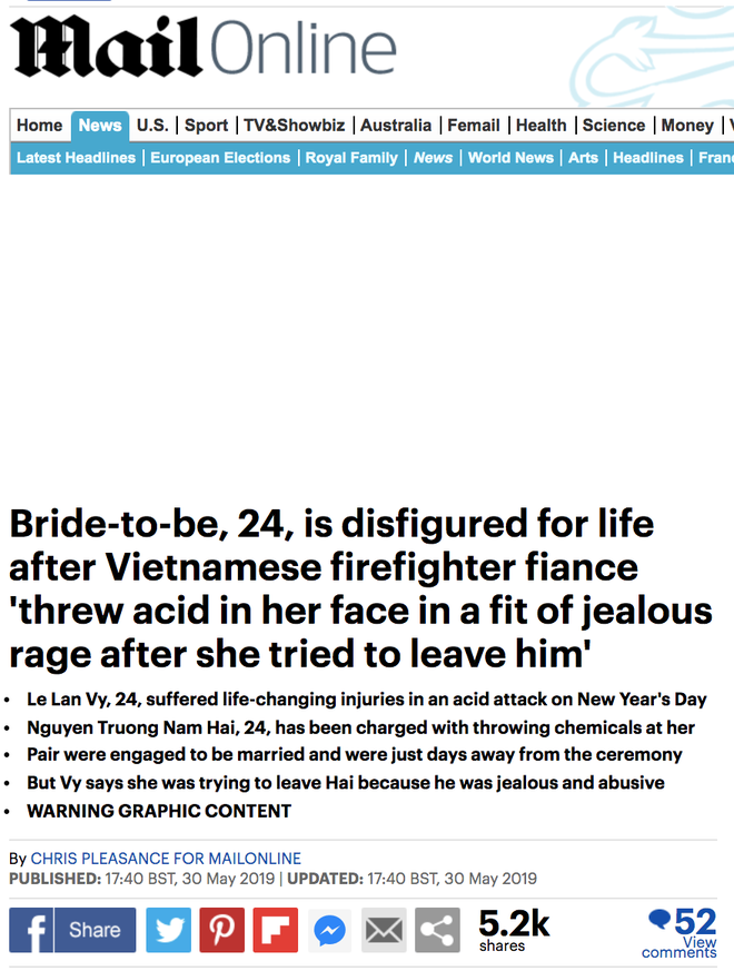 Dân mạng nước ngoài bày tỏ sự thương cảm với cô gái Việt Nam bị chồng sắp cưới tạt axit đến biến dạng khuôn mặt - Ảnh 1.