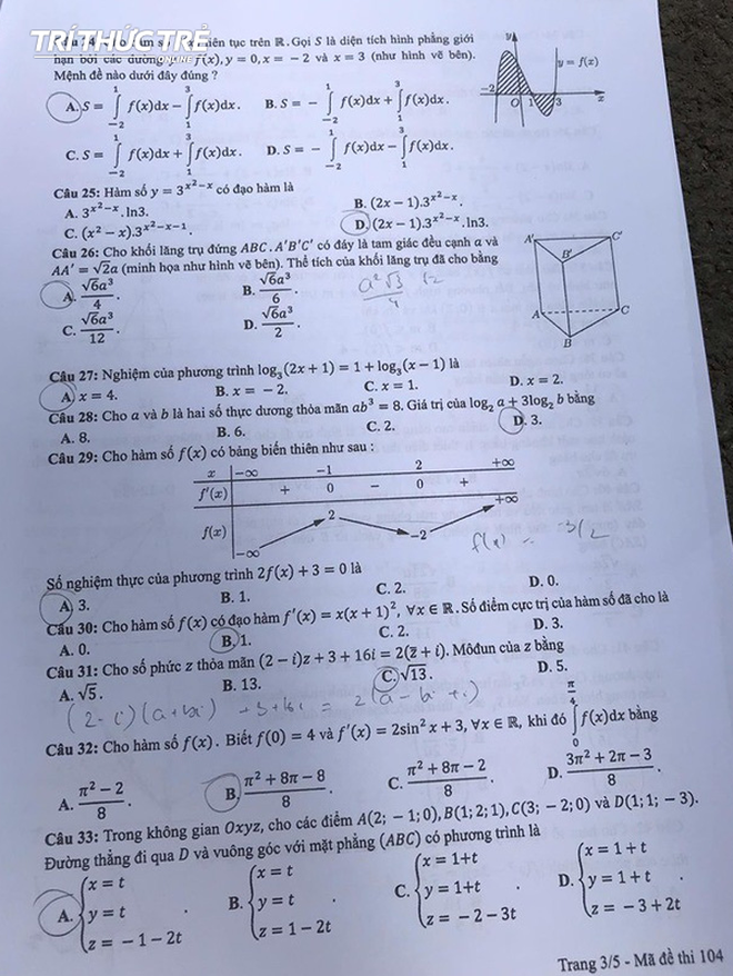 Cập nhật đáp án thi môn Toán THPT Quốc gia 2019 tất cả các mã đề - Ảnh 20.