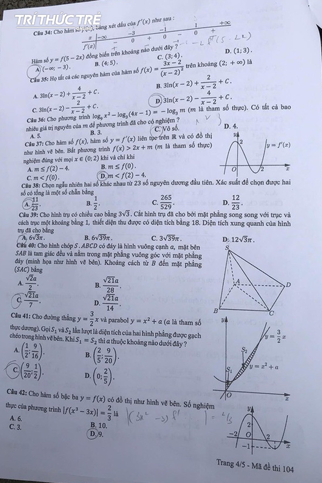 Cập nhật đáp án thi môn Toán THPT Quốc gia 2019 tất cả các mã đề - Ảnh 21.