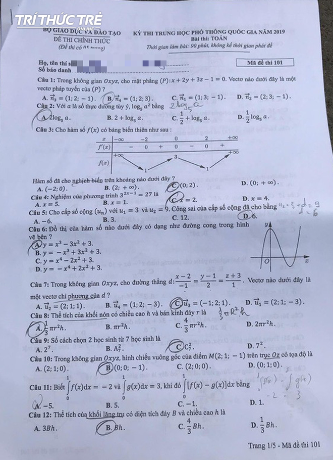 Cập nhật đáp án thi môn Toán THPT Quốc gia 2019 tất cả các mã đề - Ảnh 23.