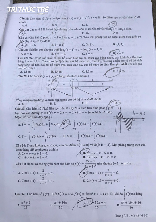 Cập nhật đáp án thi môn Toán THPT Quốc gia 2019 tất cả các mã đề - Ảnh 25.