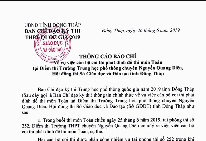 Đồng Tháp thông tin chính thức về sự cố phát nhầm đề thi môn Toán - Ảnh 2.