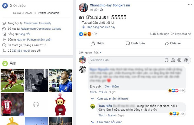 Đá xoáy Văn Hậu, Messi Thái bị CĐV tuyển Việt Nam tấn công Facebook - Ảnh 1.