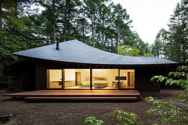 Ngôi nhà có phần mái như một chiếc lá khổng lồ nằm giữa rừng cây ở Nhật Bản gây chú ý với vẻ đẹp tối giản - Ảnh 1.