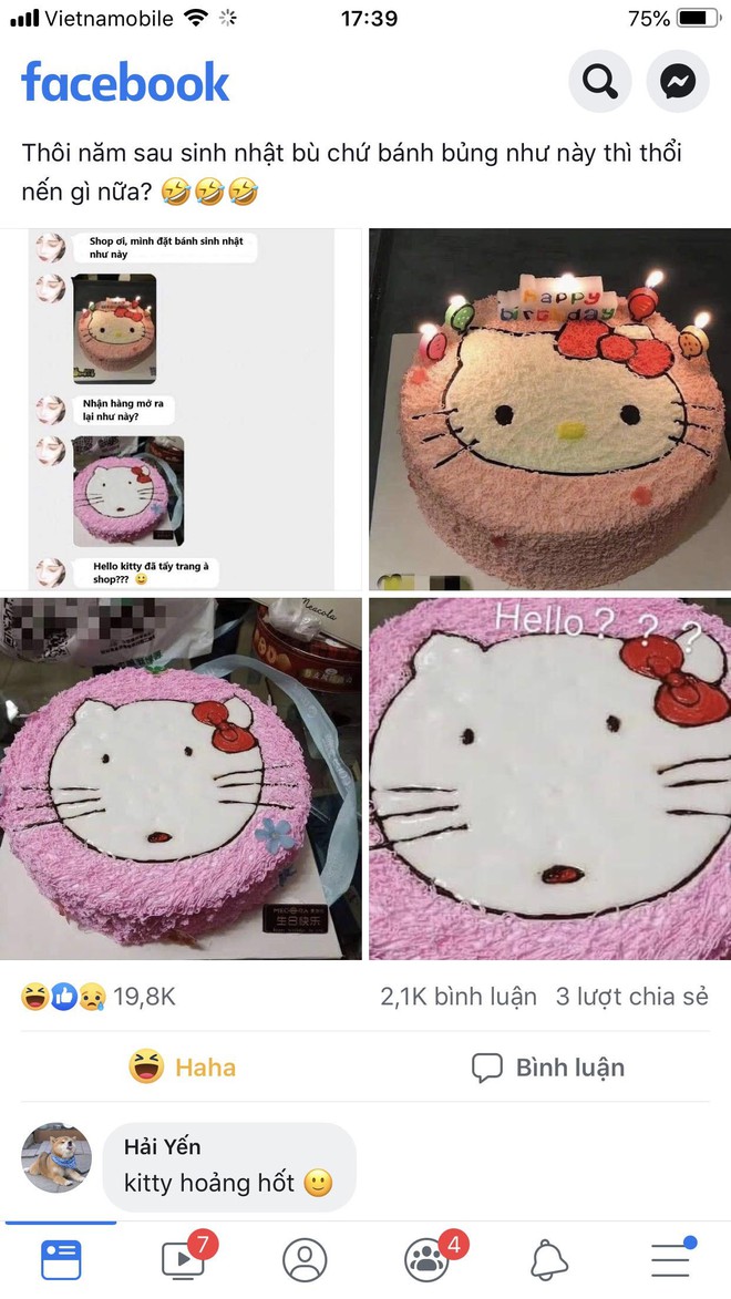 Đặt hình Hello Kitty, cô gái lại nhận về chiếc bánh mặt mèo bị tẩy trang, xấu tới mức không muốn thổi nến - Ảnh 1.