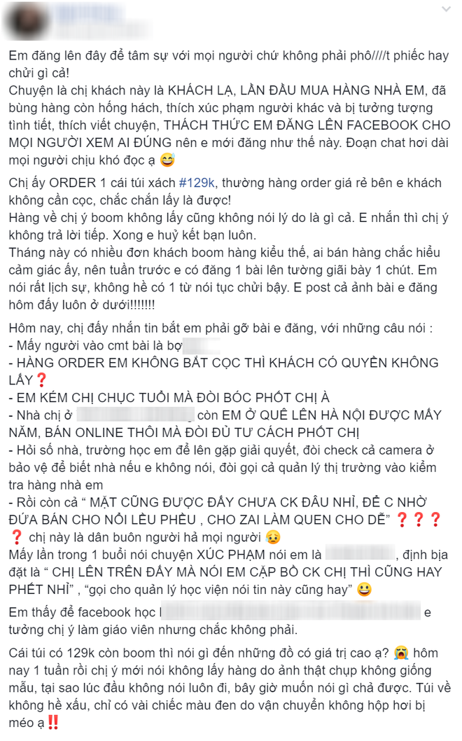 Khách đã bom chiếc túi 129k còn mắng ngược cô chủ, rồi đe dọa và đặt điều không thương tiếc khiến dân tình sôi máu - Ảnh 1.