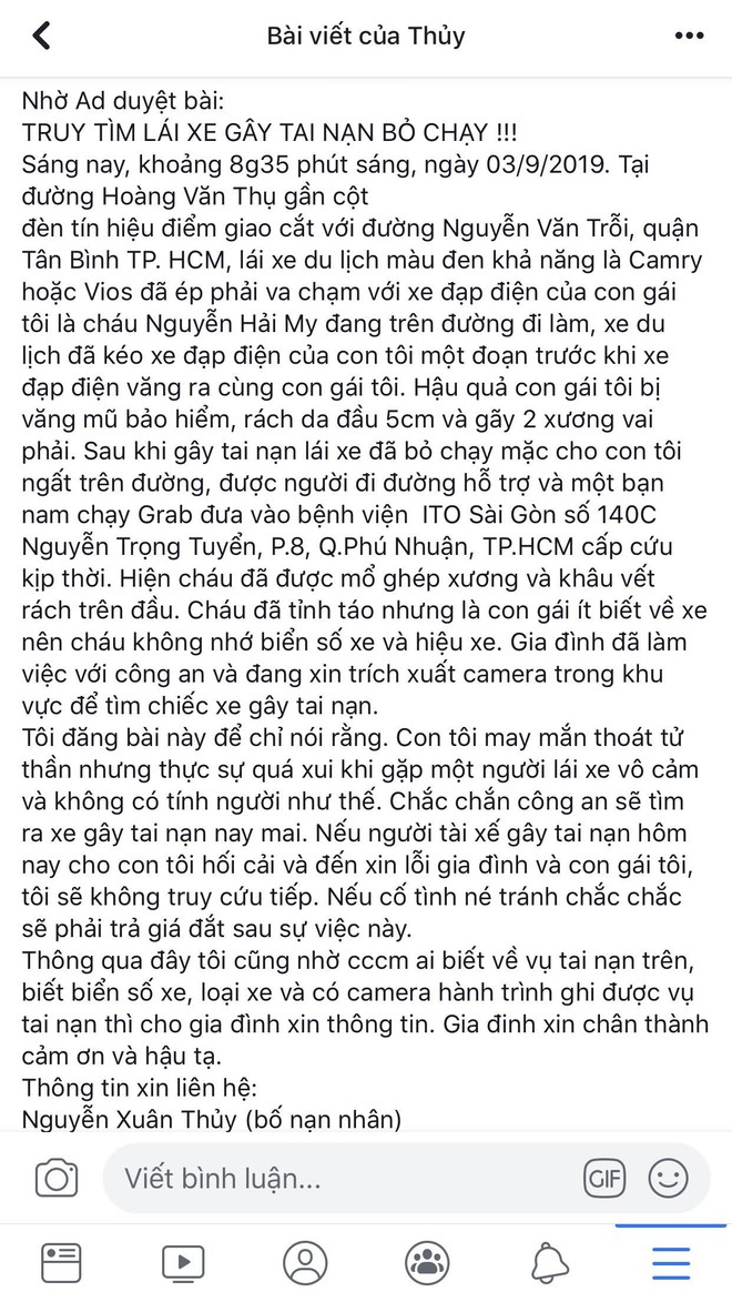 Bố lên mạng truy tìm kẻ đâm con gái rồi bỏ chạy và lời cảm ơn tới người tài xế vô danh  - Ảnh 2.