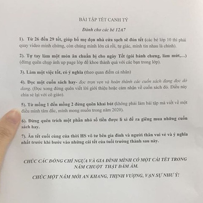 Bài tập Tết chưa từng có của học sinh Nam Định, đọc xong ai cũng gật gù khen giáo viên tinh tế - Ảnh 1.