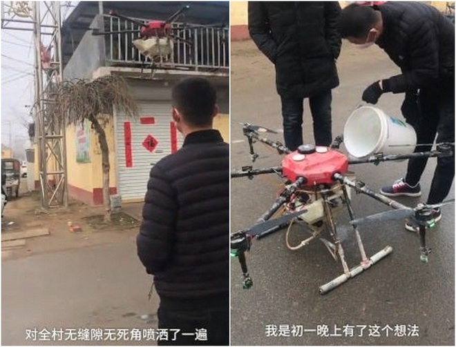 Nông dân Trung Quốc sử dụng drone để phun thuốc sát trùng cho cả ngôi làng - Ảnh 2.