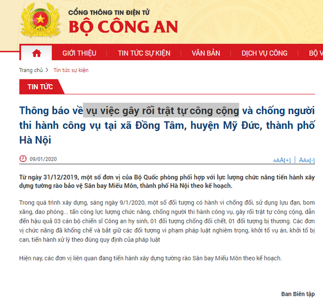 Bộ Công an thông tin vụ Đồng Tâm: 3 cán bộ chiến sỹ công an hy sinh, 1 người chống đối chết - Ảnh 2.