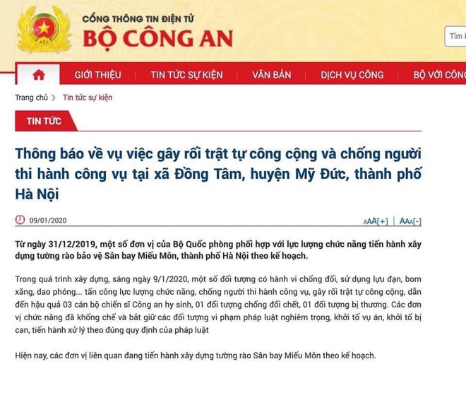 Bộ Công an thông tin vụ Đồng Tâm: 3 cán bộ chiến sỹ công an hy sinh, 1 người chống đối chết - Ảnh 1.