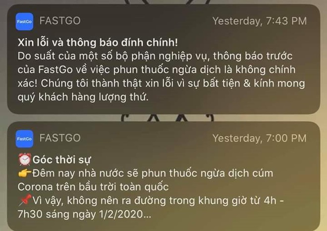 FastGo đính chính vì tung tin sai về dịch viêm phổi cấp corona - Ảnh 1.