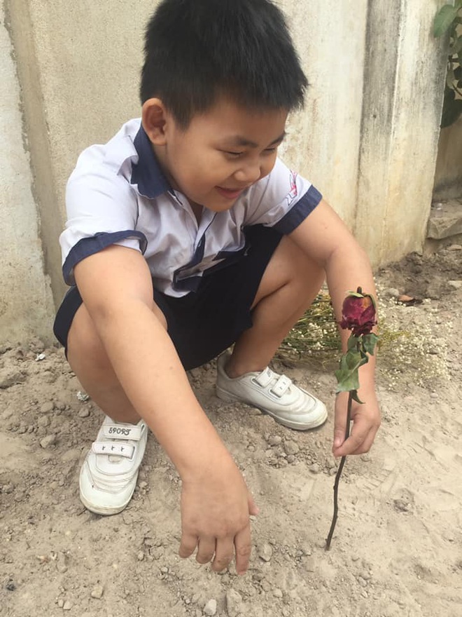 Cậu bé cấp 1 bẽn lẽn cầm bó hoa đứng bên bờ tường, biết câu chuyện ai nấy ôm bụng cười vì đáng yêu quá sức tưởng tượng - Ảnh 2.