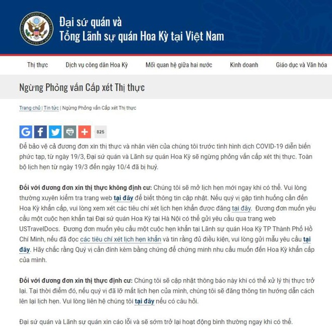 Mỹ tạm dừng cấp thị thực ở Việt Nam từ 19/3 do Covid-19 - Ảnh 1.