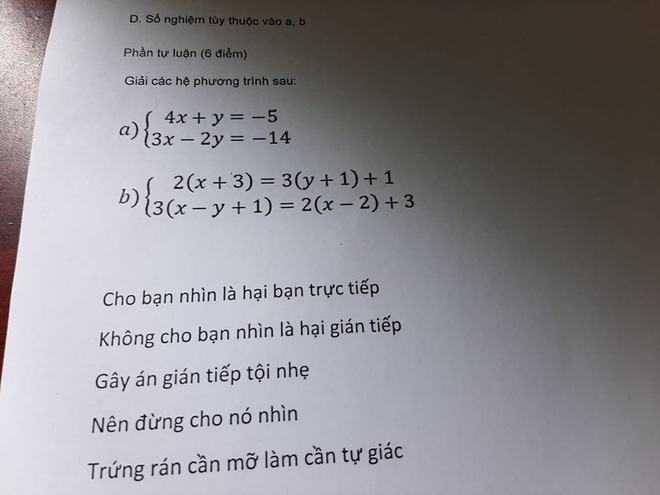 Ra bài kiểm tra mùa trứng rán cần mỡ, giáo viên không quên thả thêm vài dòng cảnh báo khiến học sinh cười trong mặn chát - Ảnh 1.