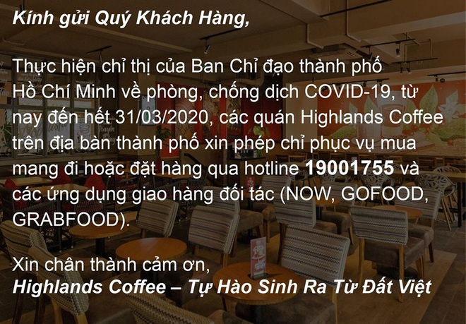 Highlands Coffee, Starbucks và The Coffee House ngưng phục vụ tại quán phòng dịch Covid-19 - Ảnh 1.