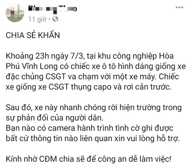  CSGT Vĩnh Long lên tiếng khi bị tố gây tai nạn rồi bỏ trốn  - Ảnh 1.