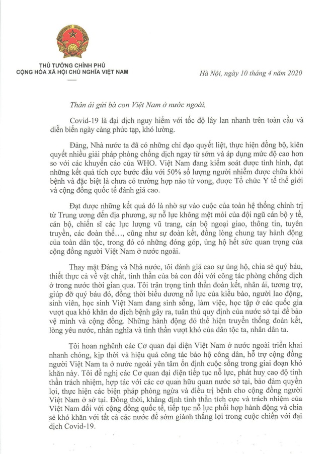 Thư của Thủ tướng Nguyễn Xuân Phúc gửi cộng đồng người Việt Nam ở nước ngoài - Ảnh 2.