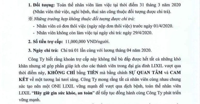 Không cắt giảm lương, một công ty trợ cấp cho 1.500 nhân viên mỗi người thêm 11 triệu đồng