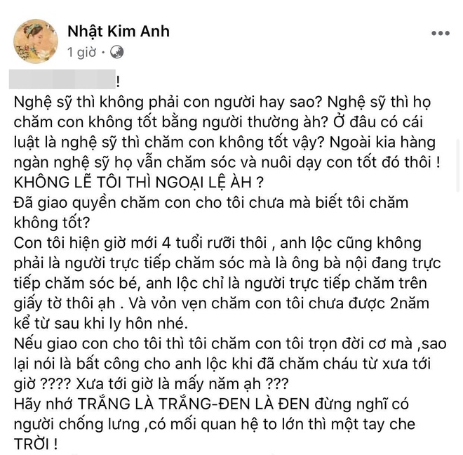 Bị tung bằng chứng bất lợi, Nhật Kim Anh tố cáo chồng cũ không phải là người trực tiếp chăm sóc con trai trong 2 năm qua - Ảnh 1.