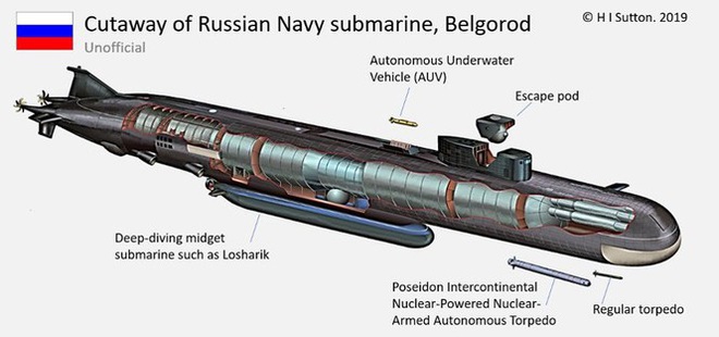 Tàu ngầm gián điệp Nga mang ngư lôi hạt nhân lớn nhất thế giới - Ảnh 2.