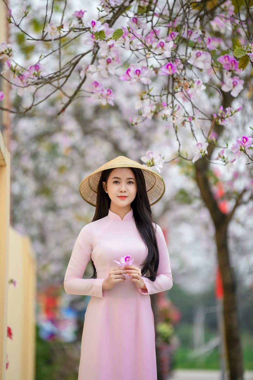 Nữ sinh Đại học Văn hóa Hà Nội thướt tha áo dài với hoa ban tím - Ảnh 9.