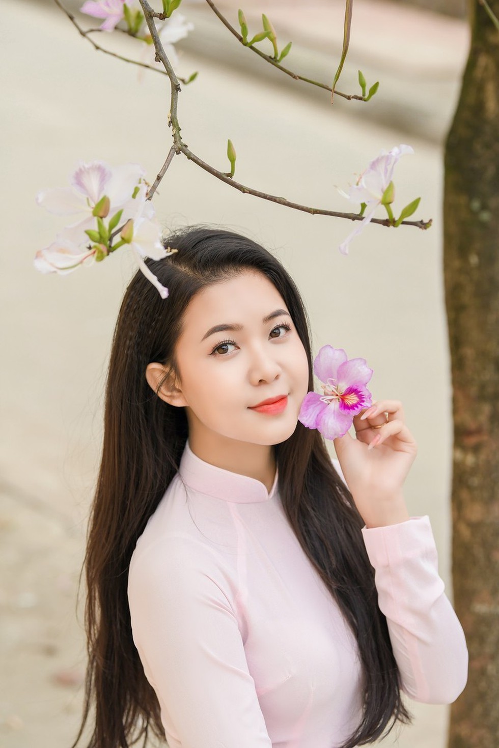 Nữ sinh Đại học Văn hóa Hà Nội thướt tha áo dài với hoa ban tím - Ảnh 2.