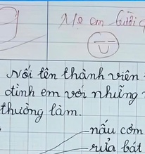 Học sinh lớp 1 làm bài tập tiếng Việt, được hẳn 9 điểm nhưng dân mạng đọc xong chỉ biết thốt lên: "Thương bố quá trời!"