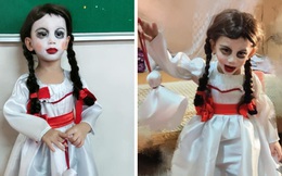 Cậu bé gây giật mình khi hóa trang Annabelle, xem ảnh trước trang điểm quá khác biệt!