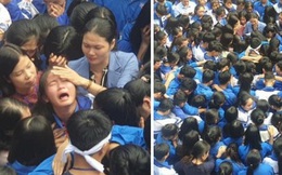 Cả ngàn thầy cô và học sinh ở Nghệ An ôm nhau bật khóc ngay giữa sân trường