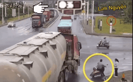 CLIP: Phản xa nhanh bất ngờ khi lọt gầm xe bồn, người đàn ông thoát chết trong gang tấc